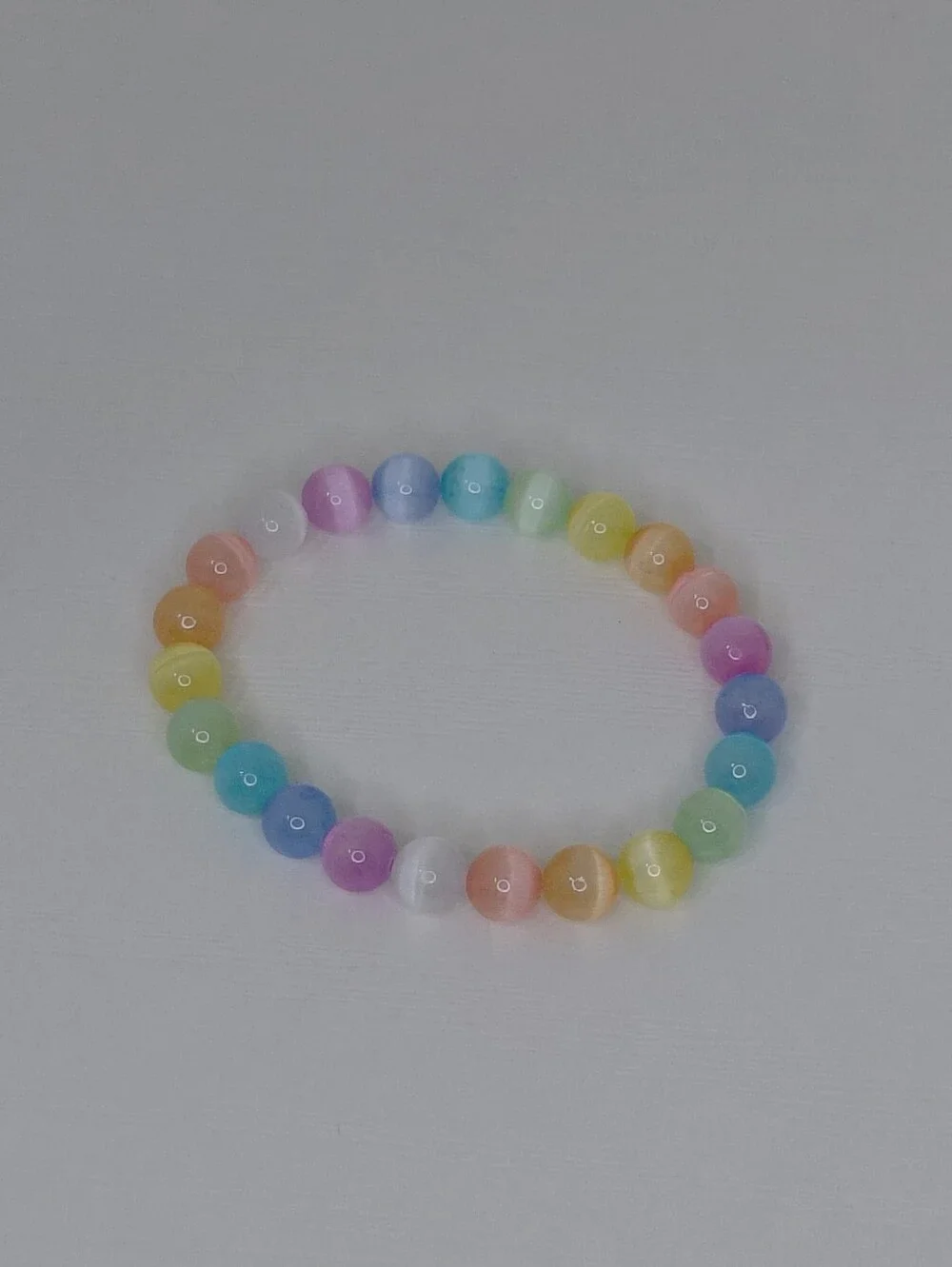 Hand Crafted Rainbow Beaded Stretch Bracelet Multicolor Pastel Rainbow 7 Inches